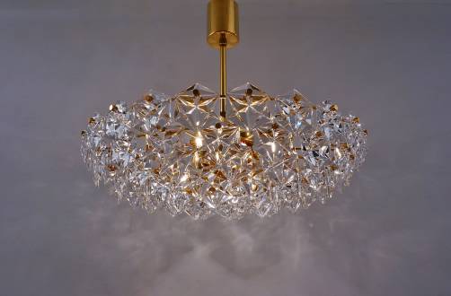 Kinkeldey chandelier, faceted crystals & gold gilt, 1970`s ca, German